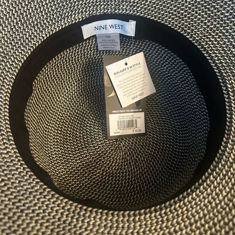 Nine West Black and White Woven Straw Sun Hat